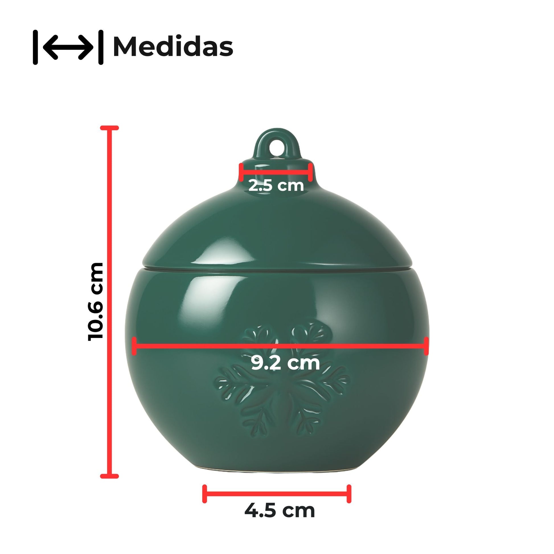 Esfera Navideña de Cerámica con Relieve de Copo de Nieve – Vasos para Velas Navideñas 220 ml - Verde (Edición Especial de Navidad) - Candle Craft