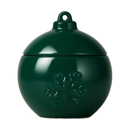 Esfera Navideña de Cerámica con Relieve de Copo de Nieve – Vasos para Velas Navideñas 220 ml - Verde (Edición Especial de Navidad) - Candle Craft