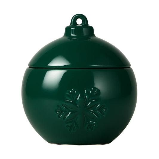 Esfera Navideña de Cerámica con Relieve de Copo de Nieve – Vasos para Velas Navideñas 220 ml - Verde (Edición Especial de Navidad) - Candle Craft
