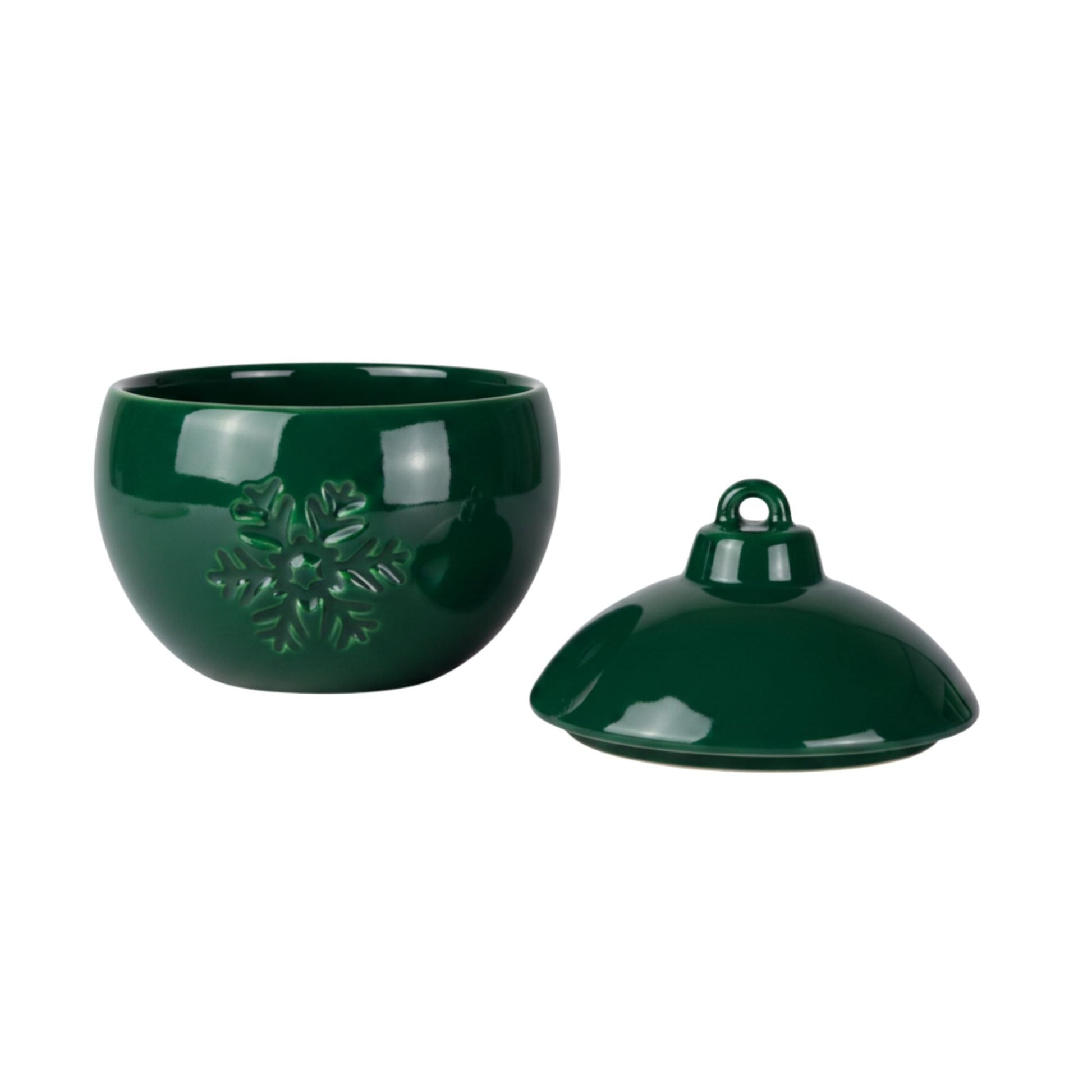 Esfera Navideña de Cerámica con Relieve de Copo de Nieve – Vasos para Velas Navideñas 220 ml - Verde (Edición Especial de Navidad) - Candle Craft