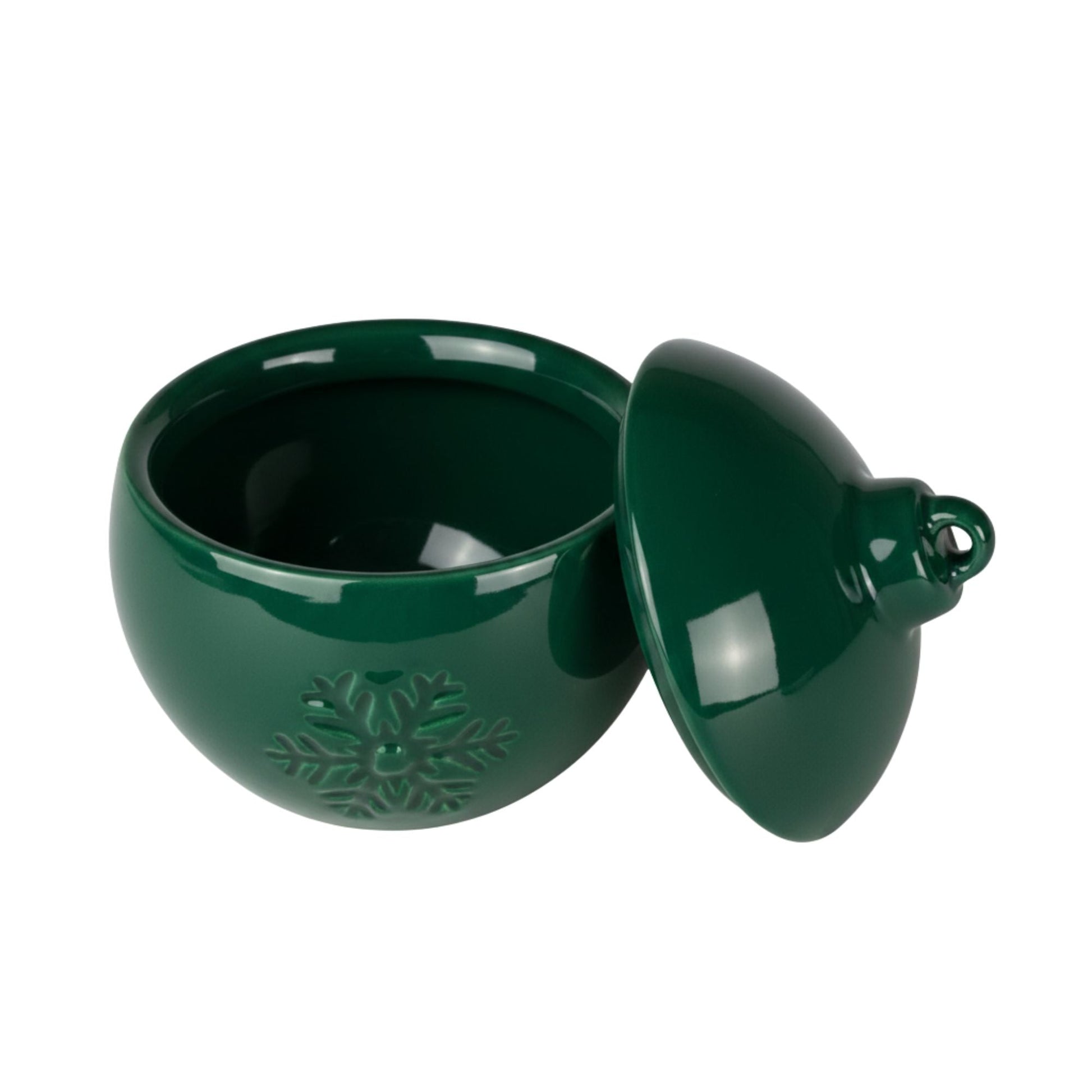 Esfera Navideña de Cerámica con Relieve de Copo de Nieve – Vasos para Velas Navideñas 220 ml - Verde (Edición Especial de Navidad) - Candle Craft