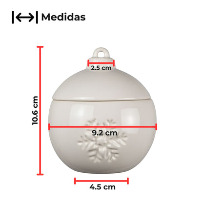 Esfera Navideña de Cerámica con Relieve de Copo de Nieve – Vasos para Velas Navideñas 220 ml - Blanca (Edición Especial de Navidad)