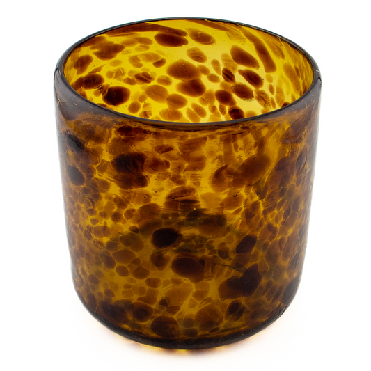 500ml - Florencia Vaso de vidrio soplado artesanal - Ámbar con puntos Café - Hecho a mano