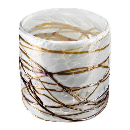 260ml - Florencia Vaso de vidrio soplado artesanal - Blanco Marmoleado / Telarañas Dorado Caramelo - Hecho a mano