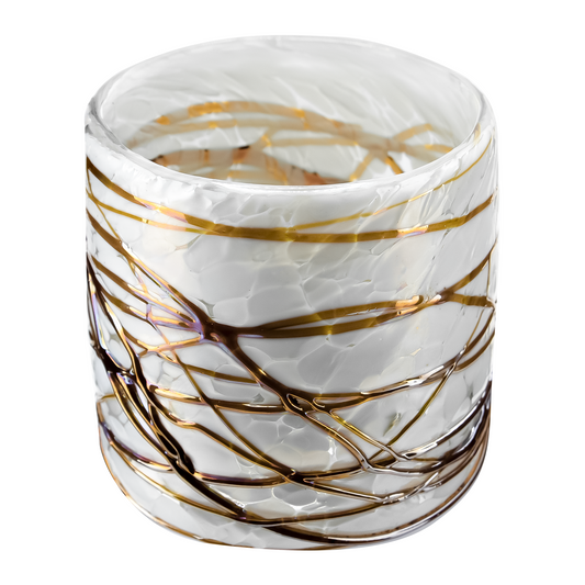260ml - Florencia Vaso de vidrio soplado artesanal - Blanco Marmoleado / Telarañas Dorado Caramelo - Hecho a mano