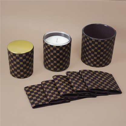 Funda Decorativa para Vasos de Velas Mónaco 300ml - Sleeve para Velas Artesanales - Café con Dorado - Candle Craft
