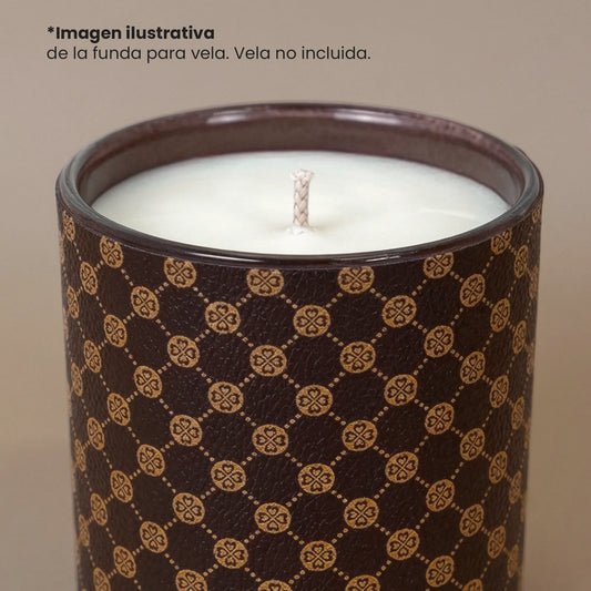 Funda Decorativa para Vasos de Velas Mónaco 560ml - Sleeve para Velas Artesanales - Café con Dorado