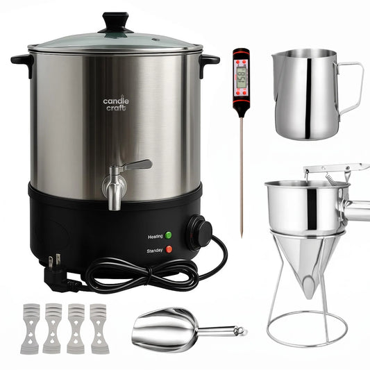 Kit Fundidor de Cera de 16 L – Derretidor de Cera Eléctrico Profesional con Llave Dispensadora hasta 110°C – Wax Melter para Velas Artesanales