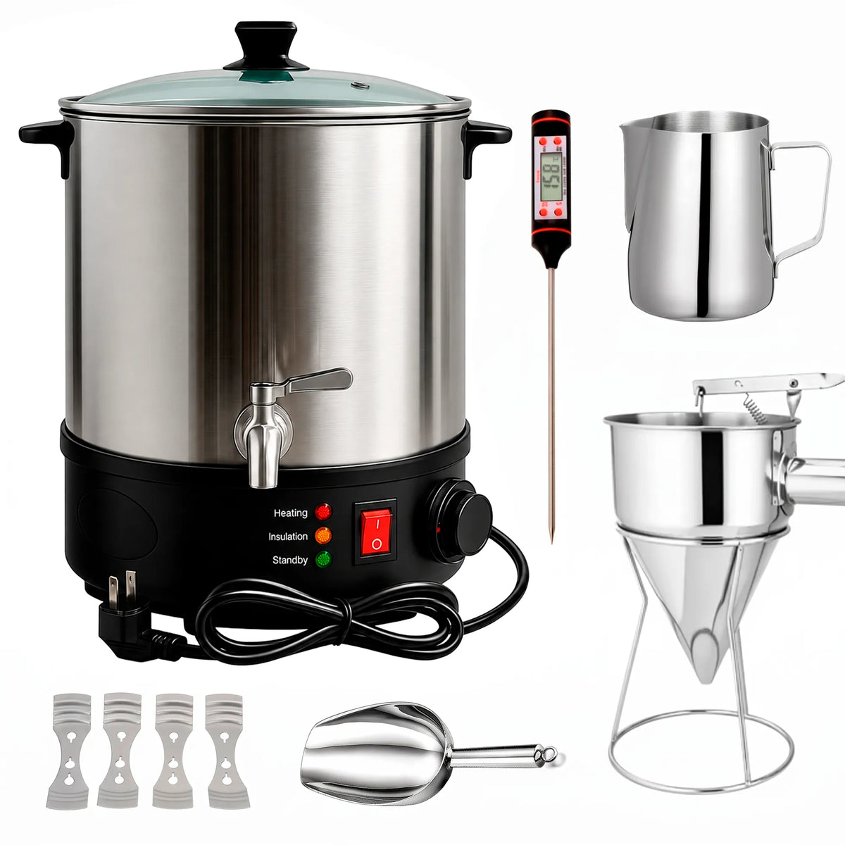 Kit Fundidor de Cera de 16 L – Derretidor de Cera Eléctrico Profesional con Llave Dispensadora hasta 110°C – Wax Melter para Velas Artesanales