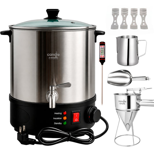 Kit Fundidor de Cera de 16 L – Derretidor de Cera Eléctrico Profesional con Llave Dispensadora hasta 110°C – Wax Melter para Velas Artesanales