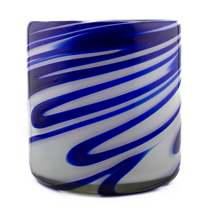 500ml - Florencia Vaso de vidrio soplado artesanal - 2 Colores Azul / Blanco - Hecho a mano