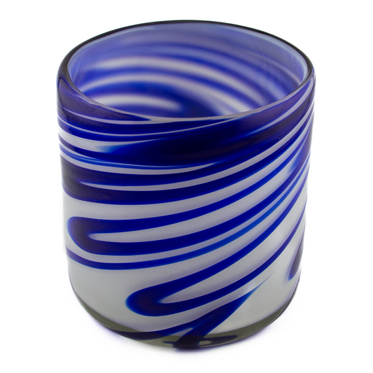 500ml - Florencia Vaso de vidrio soplado artesanal - 2 Colores Azul / Blanco - Hecho a mano