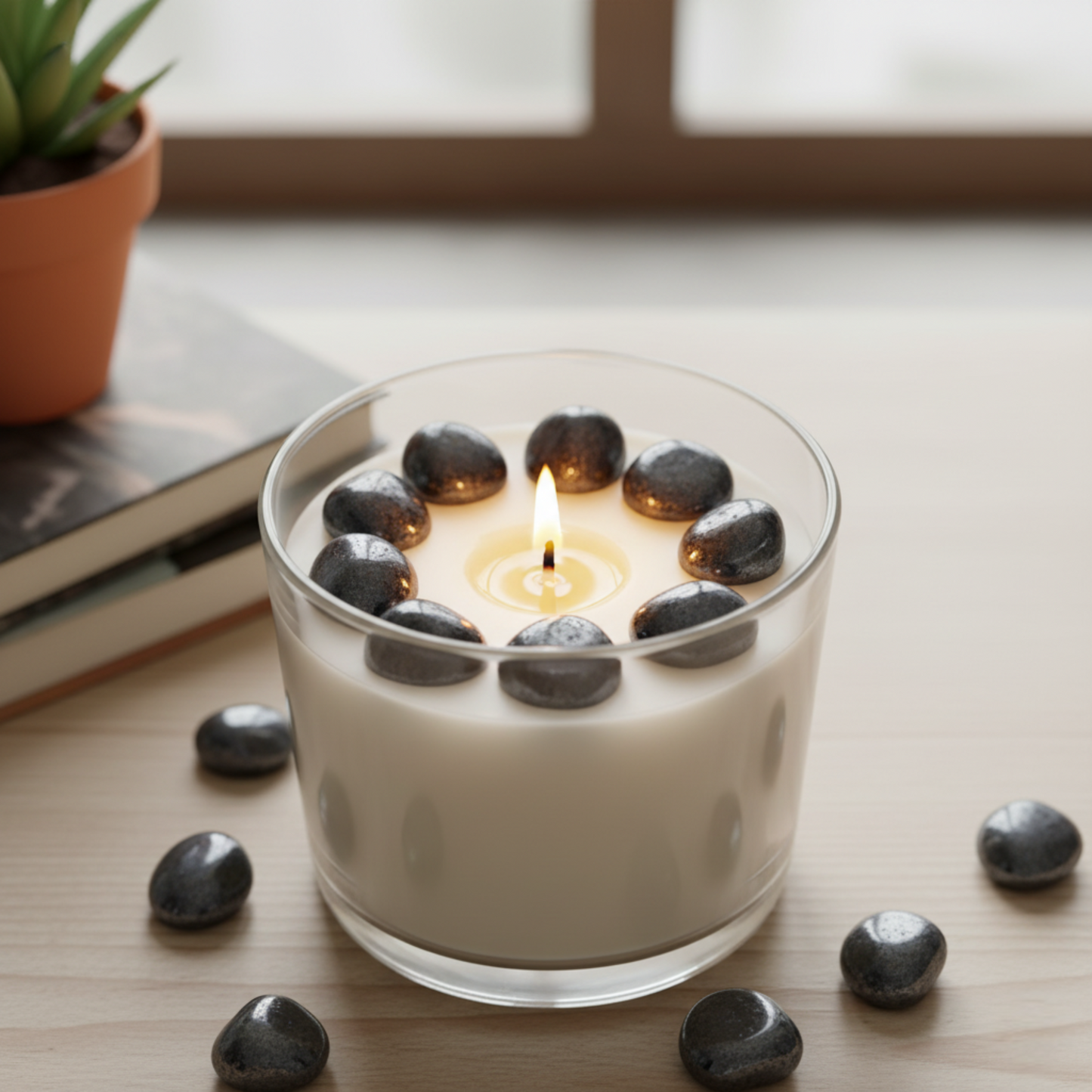 Hematita Natural Pulido – Piedra Negra Gris de Protección y Enraizamiento para Velas y Decoración