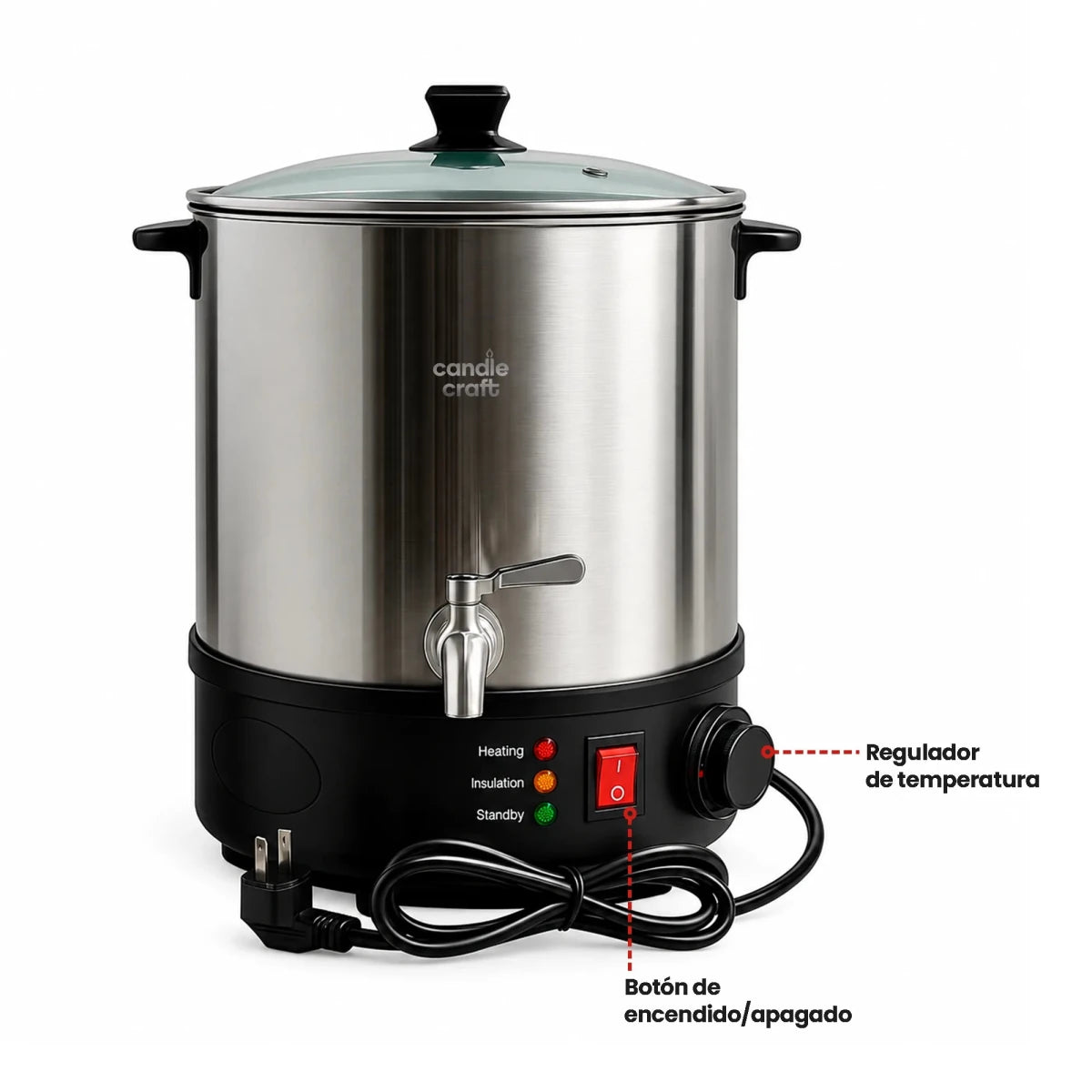 Kit Fundidor de Cera de 16 L – Derretidor de Cera Eléctrico Profesional con Llave Dispensadora hasta 110°C – Wax Melter para Velas Artesanales - Candle Craft