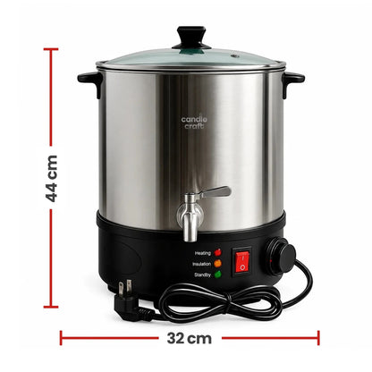 Kit Fundidor de Cera de 16 L – Derretidor de Cera Eléctrico Profesional con Llave Dispensadora hasta 110°C – Wax Melter para Velas Artesanales - Candle Craft