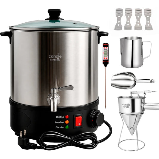 Kit Fundidor de Cera de 16 L – Derretidor de Cera Eléctrico Profesional con Llave Dispensadora hasta 110°C – Wax Melter para Velas Artesanales - Candle Craft