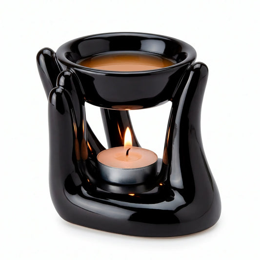 Quemador de Cera para Wax Melts - Calentador de Cera Aromática de Cerámica - Negro - Diseño Mano