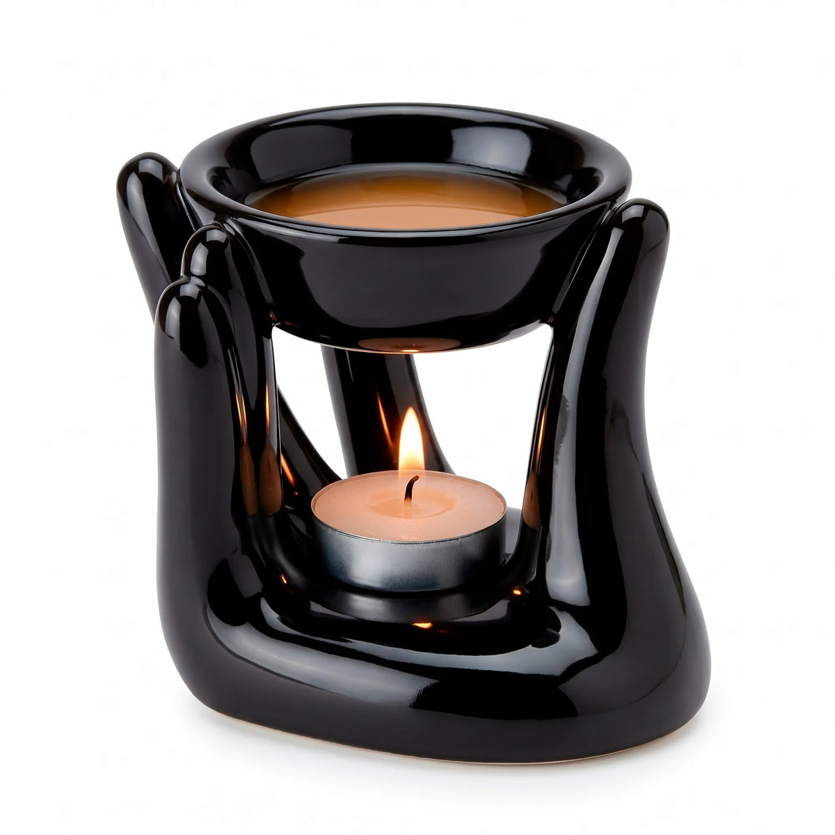 Quemador de Cera para Wax Melts - Calentador de Cera Aromática de Cerámica - Negro - Diseño Mano