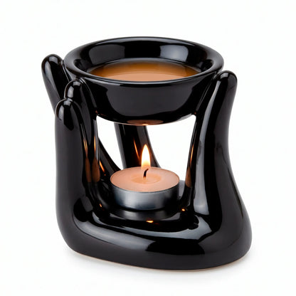 Quemador de Cera para Wax Melts - Calentador de Cera Aromática de Cerámica - Negro - Diseño Mano
