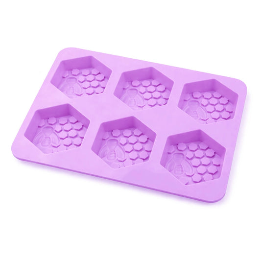 Molde Forma Abeja Miel de Silicón Para Jabón - Molde Hexagonal para Jabones Artesanales - 6 cavidades - Morado - Candle Craft