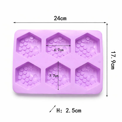 Molde Forma Abeja Miel de Silicón Para Jabón - Molde Hexagonal para Jabones Artesanales - 6 cavidades - Morado - Candle Craft