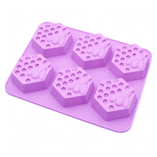 Molde Forma Abeja Miel de Silicón Para Jabón - Molde Hexagonal para Jabones Artesanales - 6 cavidades - Morado - Candle Craft