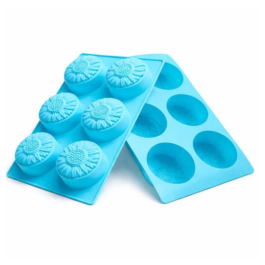 Molde Forma Girasol Circular de Silicón Para Jabón - Molde Flor Redondo para Jabones Artesanales - 6 cavidades - Azul - Candle Craft