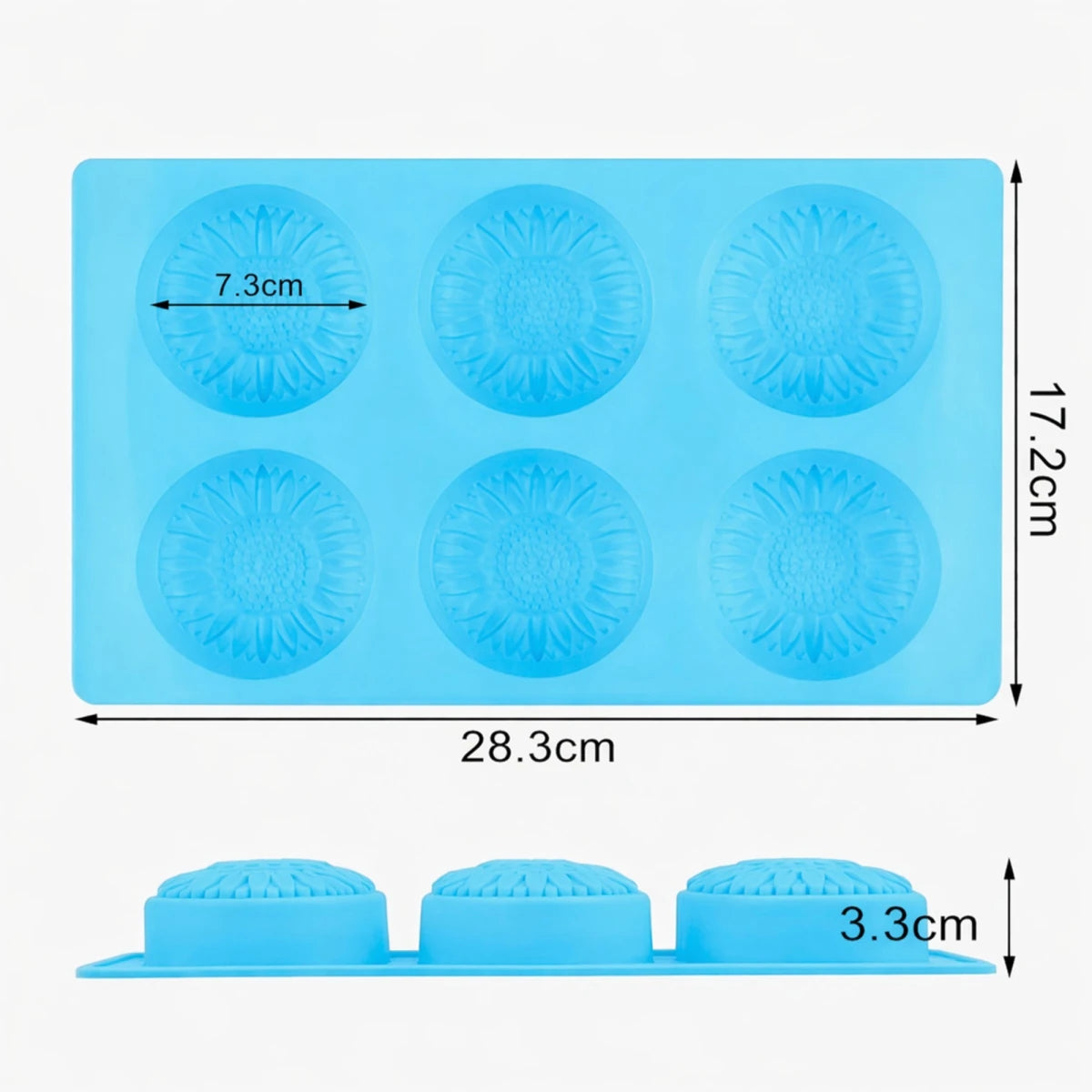 Molde Forma Girasol Circular de Silicón Para Jabón - Molde Flor Redondo para Jabones Artesanales - 6 cavidades - Azul - Candle Craft
