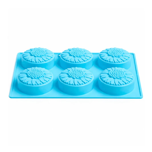 Molde Forma Girasol Circular de Silicón Para Jabón - Molde Flor Redondo para Jabones Artesanales - 6 cavidades - Azul - Candle Craft
