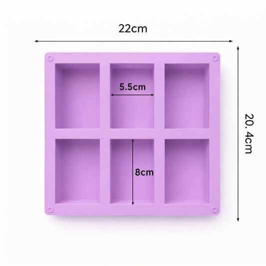 Molde Rectangular de Silicón Para Jabón - Molde para Jabones Artesanales - 6 cavidades - Morado - Candle Craft