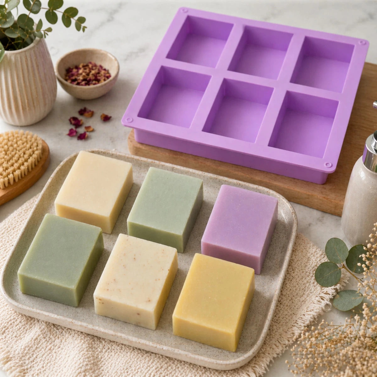 Molde Rectangular de Silicón Para Jabón - Molde para Jabones Artesanales - 6 cavidades - Morado - Candle Craft