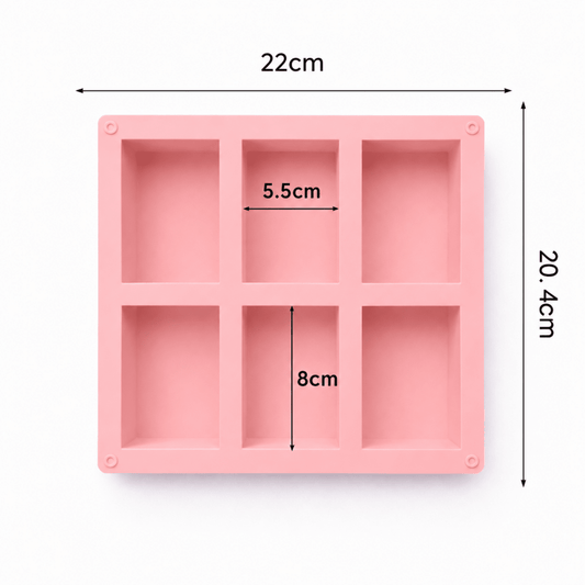 Molde Rectangular de Silicón Para Jabón - Molde para Jabones Artesanales - 6 cavidades - Rosa - Candle Craft