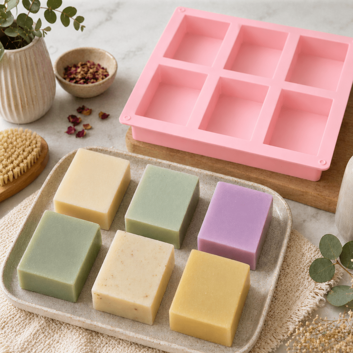 Molde Rectangular de Silicón Para Jabón - Molde para Jabones Artesanales - 6 cavidades - Rosa - Candle Craft