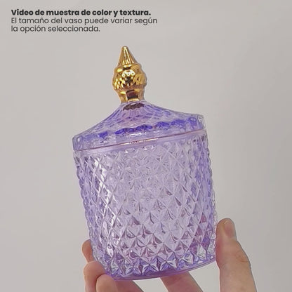 300ml - París Vaso de lujo de vidrio para velas - Frasco Transparente Morado con Oro