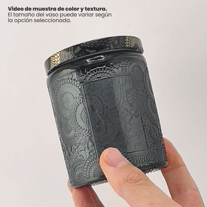 250ml - Londres Vaso de vidrio para velas - Frasco Gris Oscuro con Relieve