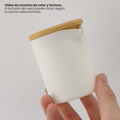 210ml - Bali Vaso de Vidrio para Velas de Masaje con Tapa de Bambú - Frasco con Boquilla vertedora - Blanco Mate