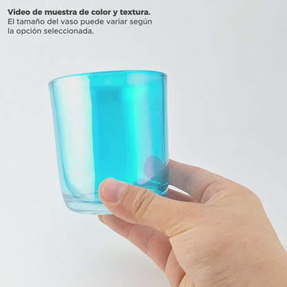 300ml - Valencia Vaso de Vidrio para Velas con Base Redondo - Frasco Azul Aqua Tornasol Arcoíris