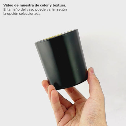 300ml - Mónaco Vaso de vidrio para velas - Frasco Negro Mate / Dorado Metálico