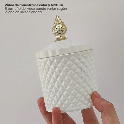300ml - París Vaso de lujo de vidrio para velas - Frasco para Velas - Blanco Brillante con Oro