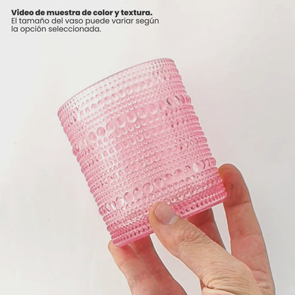 300ml - Tahití Vaso de vidrio con Diseño Perlado para velas - Frasco Rosa Transparente