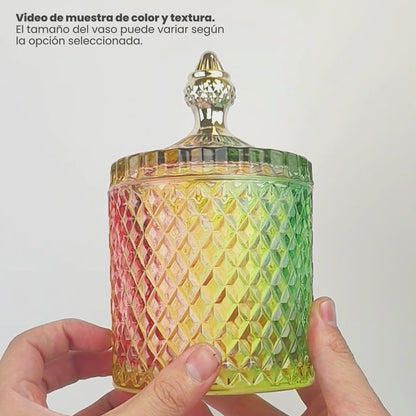 600ml - París Vaso de lujo de vidrio para velas - Frasco Arcoíris con Oro