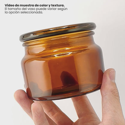 350ml - Portland - Vaso de Vidrio con tapa de vidrio - Frasco Ámbar / Café