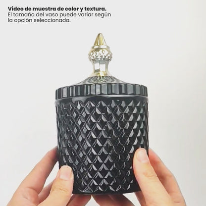 600ml - París Vaso de lujo de vidrio para velas - Frasco Negro Brillante con Oro