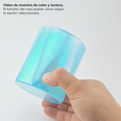 EOL - 450ml - Mónaco Vaso de Vidrio para Velas Azul Bebé - Frasco Azul Claro Tornasol Arcoíris Brillante