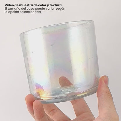 500ml - Florencia Vaso de vidrio soplado artesanal - Frasco Tornasol Transparente - Hecho a mano