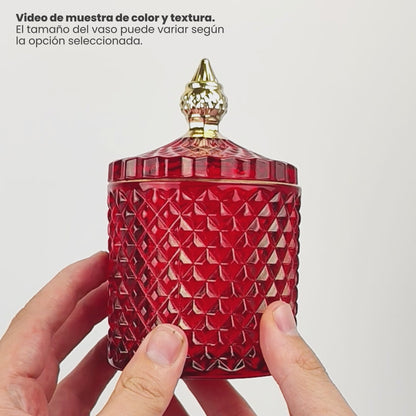 300ml - París Vaso de lujo de vidrio para velas - Frasco Rojo Cereza con Oro