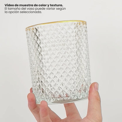 700ml - París Vaso de Vidrio con diseño Diamante - Frasco para Velas - Cristal Transparente con Oro