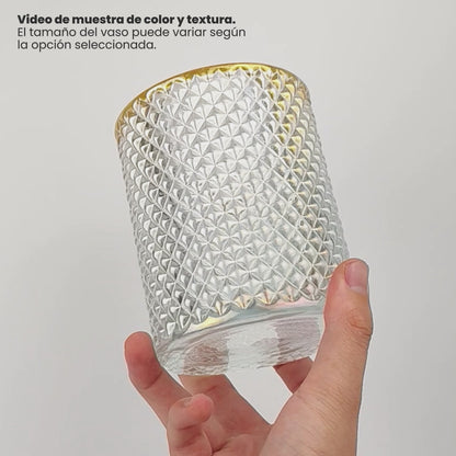700ml - París Vaso de Vidrio con diseño Diamante - Frasco para Velas - Tornasol Transparente con Oro