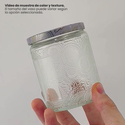 250ml - Londres Vaso de vidrio para velas - Frasco Cristal Transparente Relieve