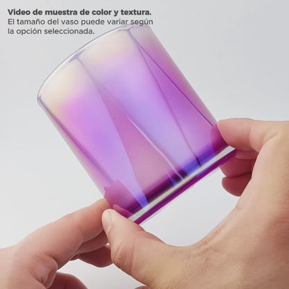 560ml - Mónaco Vaso de Vidrio para Velas - Morado Tornasol Arcoíris Brillante